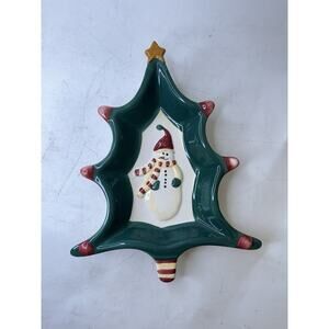 Vintage Christmas Tree-Shaped Candy Dish Spoon Snowman Hand Painted ND Exclusive